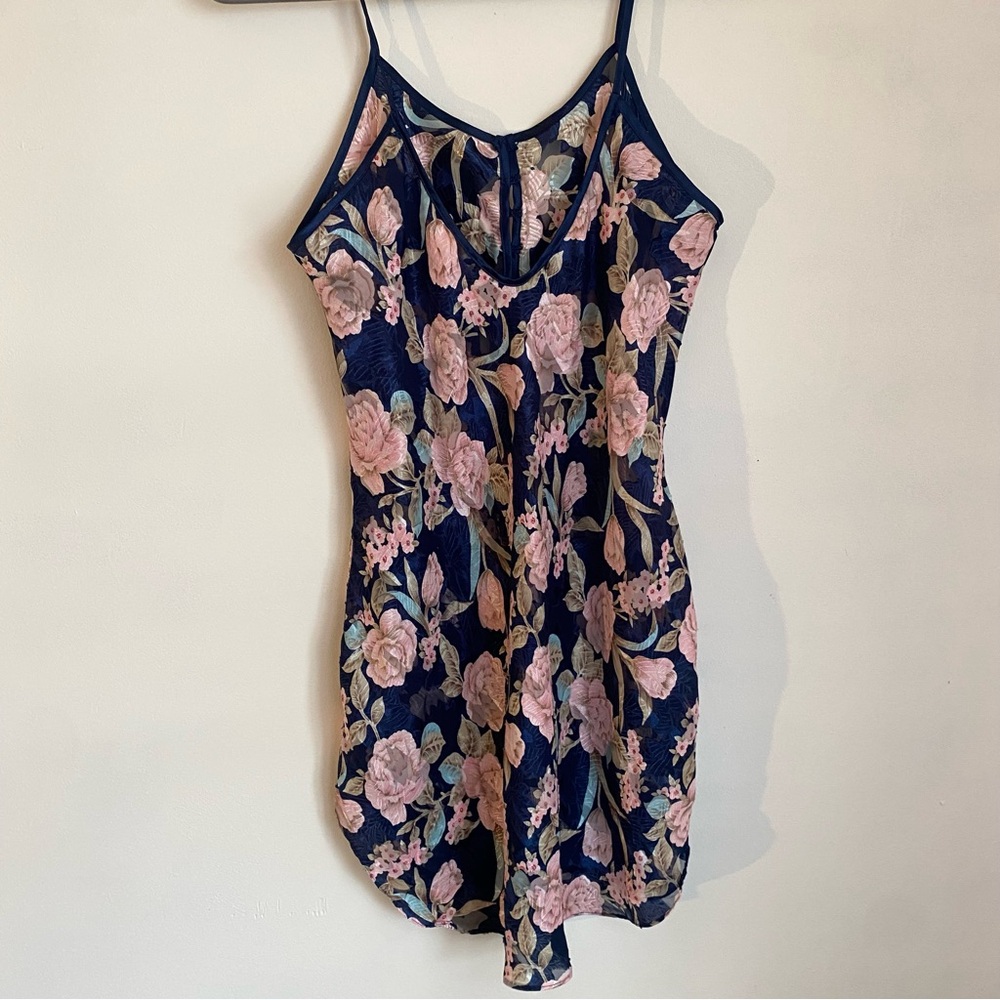 Dark Blue Floral Slip Dress